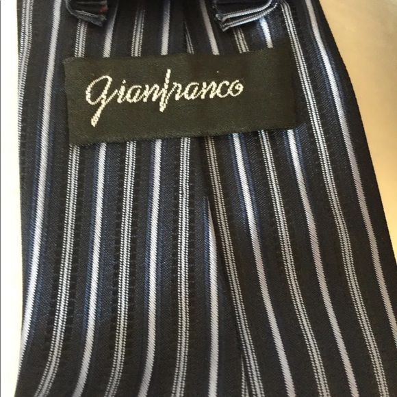 Classic Gianfranco Striped Blue Gray Men Neck Tie - Picture 4 of 6